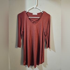 Criss Cross Quarter Length Sleeve Flowy Top